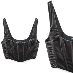 ZARA Dark Gray Velvet Gathered Corset Crop Top